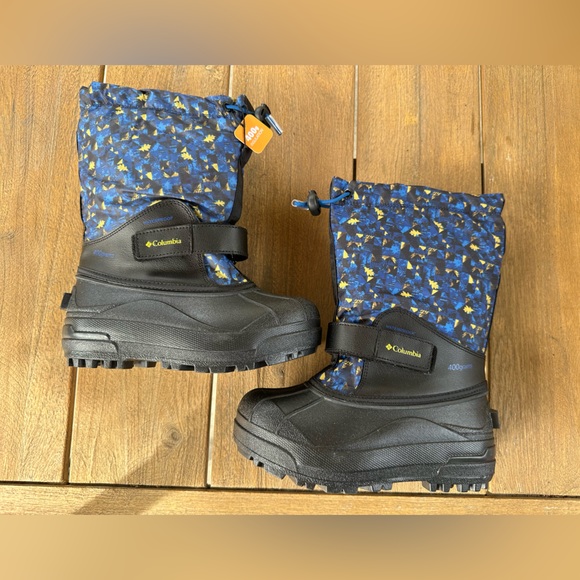 Black/Laser Lemon Columbia Print Snow Boot Size 1 - Picture 3 of 9